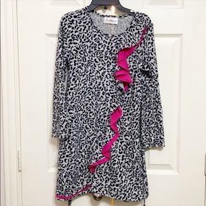 Rare Editions Gray Leopard Dress with Pink…